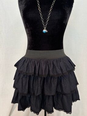 Black Faux Denim Ruffle Whimsigoth Mini Skirt Convertible Strapless Festival Top